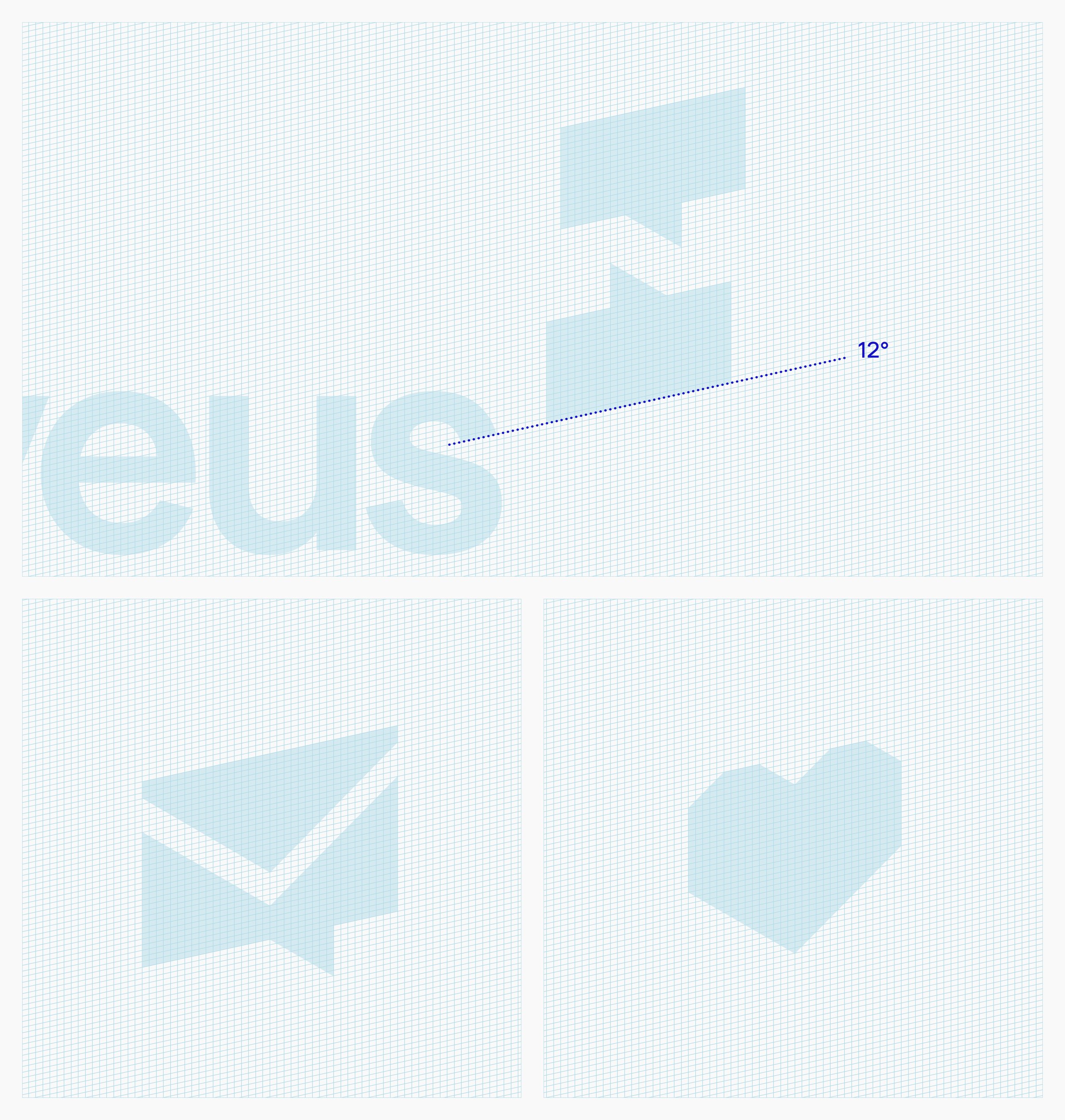 The 12 degree grid used to construct the wordmark, speech-bubble icons and a heart icon