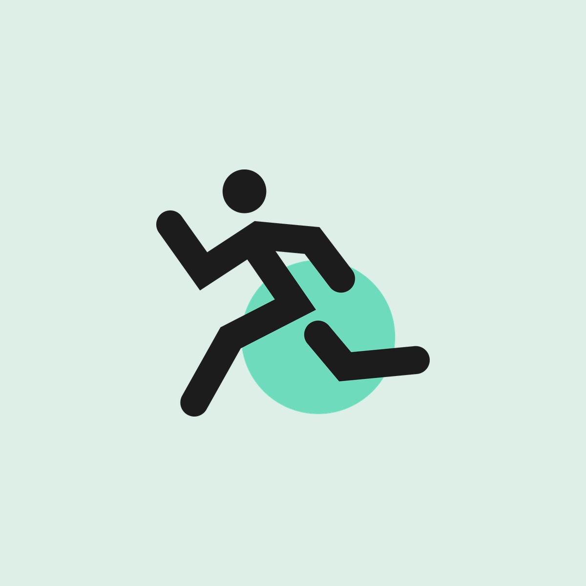 Running figure icon over a mint circle