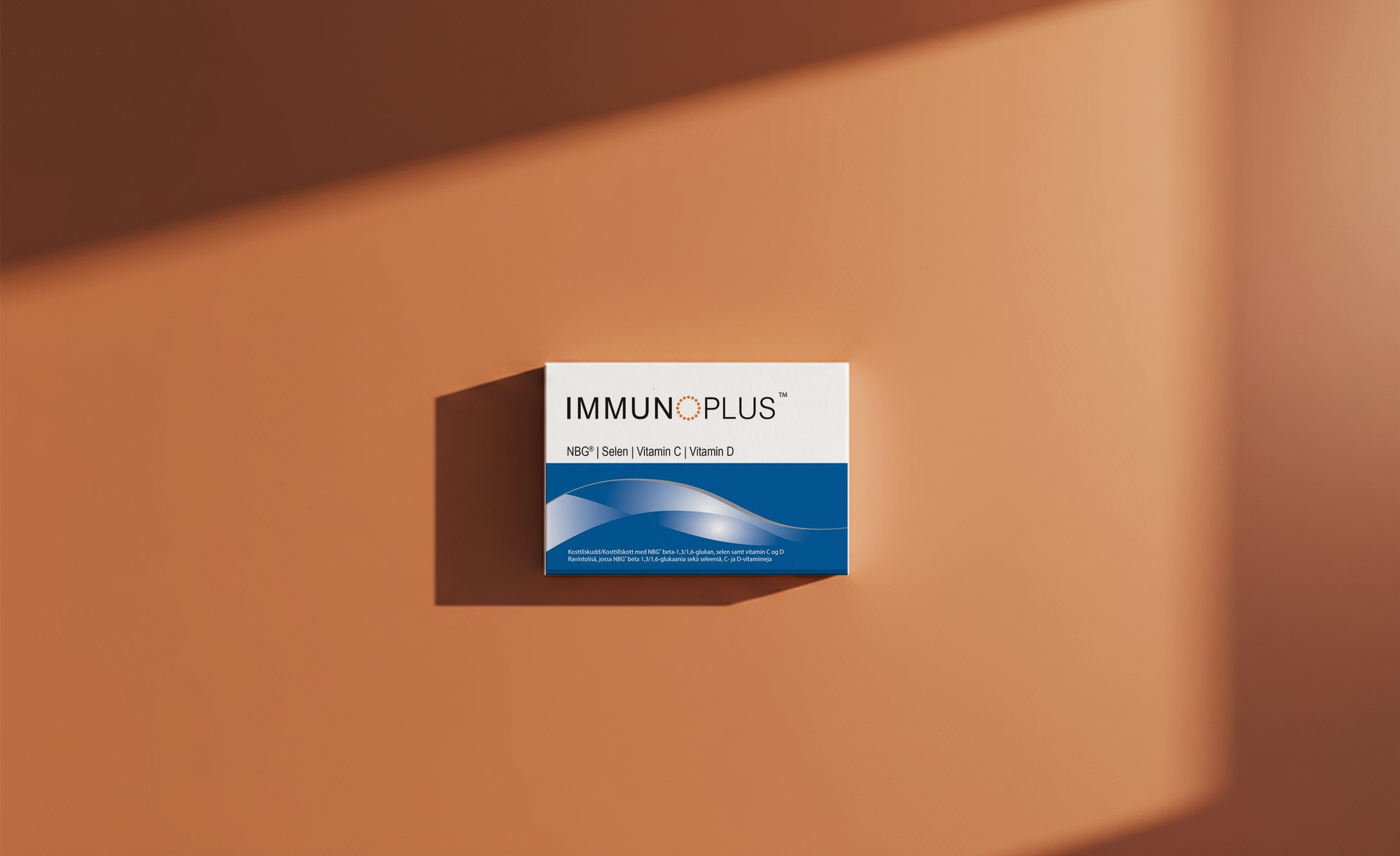 ImmunoPlus pack against a warm wall in low sunlight